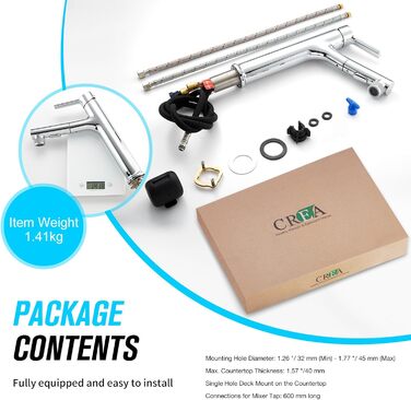 Сучасний змішувач для ванної кімнати CREA з висувною лійкою, 2 режими струменя, з міді, хром, для умивальника