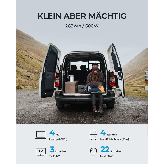 Портативна електростанція BLUETTI EB3A 268Wh: акумулятор LiFePO4, 600W (1200W пікова потужність), для кемпінгу та дому