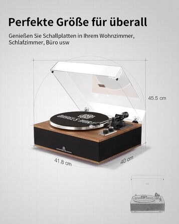 Вініловий програвач Angels Horn Vintage з Bluetooth, Hi-Fi, зовнішніми поличними колонками, вбудованим фонокоректором, двошвидкісний (33/45 об/хв), з картриджем AT-3600L, ремінний привід