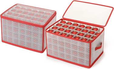 Коробка для зберігання 32 ялинкових прикрас Com-Four® - Сортувальник для ялинкових кульок та новорічного декору - Прозора/Червона