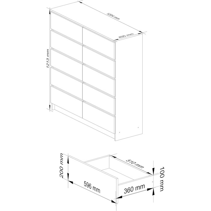 Комод АКОРД К-120 з 10 висувними ящиками Сучасний дизайн Ш120хВ121хГ40 см Білий/Білий Глянцевий
