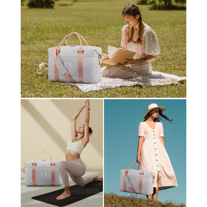 Спортивна сумка LOVEVOOK для жінок: дорожня, для плавання, фітнесу, клініки. 30L, водонепроникна, сіра + рожевий ремінець