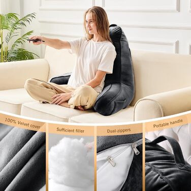 М'яке спинне крісло-подушка Sasttie для ліжка, рожеве, з кишенями та підлокітниками