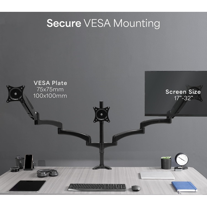 Тримач для двох моніторів VIVO STAND-V002KW – регульована висота, повний діапазон руху, настільний кріплення VESA, білий (для моніторів 32-43 дюймів)