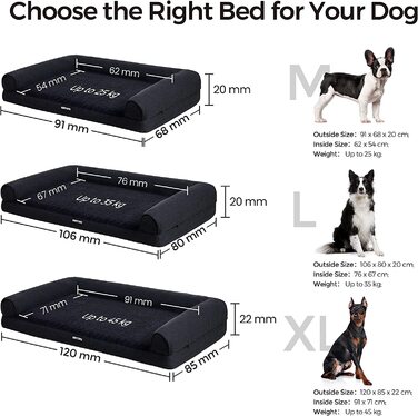 Ортопедичне ліжко для собак HMTOPE, диван для собак, високий бортик, подушка для собак, кошик для собак, знімна і миється, для собак великих і середніх розмірів, сірого кольору, 106 см л (106 80 20 см)