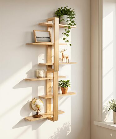 Полиця настінна SUMGAR з дерева, плаваюча, три яруси, 50x58 см (біла/дерево) для вітальні, спальні