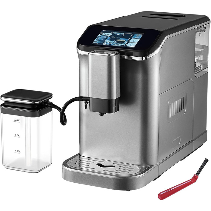 Автоматична кавомашина VEVOR CM9002A-GS з вбудованою кавомолкою, 15 ступенів помелу, резервуар для води 1.5 л, контейнер для зерен 180 г