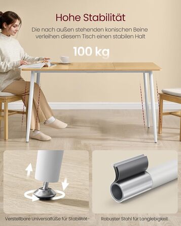 Стол обідній VASAGLE для 4-6 осіб, кухонний стіл у стилі кантрі, 140x75 см, колір: горіх + чорний, KDT100KE02