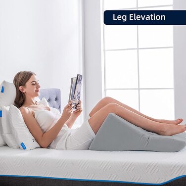 Подушка для читання в ліжко та диван - подушка-клинок з піною з пам'яті - ергономічна спинка та подушка для голови - ідеально підходить для підтримки спини під час відпочинку, ігор, читання або перегляду телевізора - широка, надширока 56 см, сіра