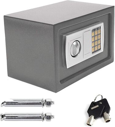Сейф Tresor з подвійним ригелем, сталевий, з електронним кодовим замком та 2 ключами для бізнесу, грошей, ювелірних виробів, цінностей (8.5L, сірий)