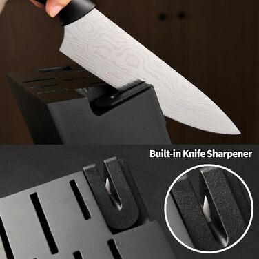 Набір кухонних ножів Katisun 16 шт. з японської сталі, з підставкою, точилкою, дощечкою та ножицями. Набір ножів для нарізки, шинкування та різання, безпечний для миття в посудомийній машині (15 ножів, лазерне різання)