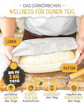 Набір для випікання хліба з чавунного лиття Krustenzauber XXL: форма, корзина для підйому, лопатки, ніж та інше. Ідеальний для початківців (форма 40 см)