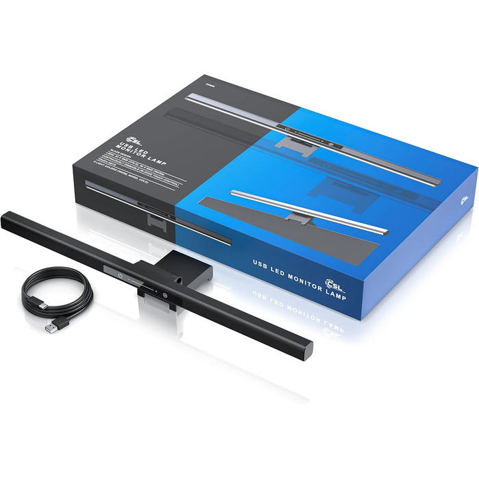 LED-лампа для монітора CSL Screenbar USB з пультом, регулювання яскравості, 3 колірні температури, захист очей, поворотна