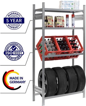 Стеляжка для ящиків та шин PROREGAL CHIEMSEE TIRE, німецька якість, 200x136x43,5 см, 3 ящики + 4 шини + 2 дошки