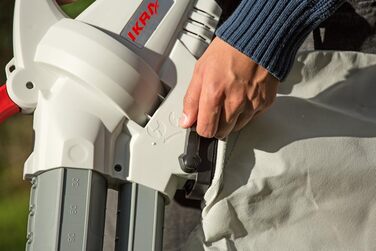 IKRA 74204030 Електричний 3-в-1: пилосос для листя, повітродувка, подрібнювач листя IBV 2800 E, об'єм контейнера 45л, швидкість повітря 275 км/год, 2800 Вт, 230 В, сірий/червоний/чорний