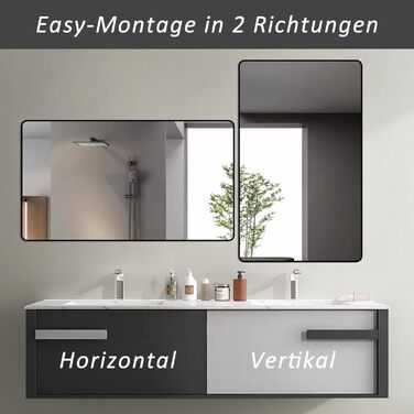 Дзеркало Boromal Spiegel Schwarz 100x60 см: прямокутне дзеркало з металевим каркасом для ванної кімнати, спальні, туалетного приміщення. Чорний колір.