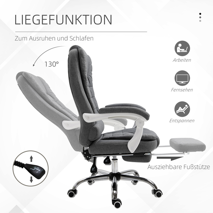 Ергономічний стілець Vinsetto Office Chair зі складною підставкою для ніг, регулюється по висоті та нахиляється, метал сірий для комфорту в домашньому офісі
