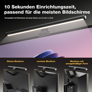 Світлодіодна лампа-панель Douxlife для монітора з підсвічуванням, USB офісна лампа з сенсорним керуванням та пультом, 42 см, регульована яскравість/колірна температура, Screenbar для ПК, чорний