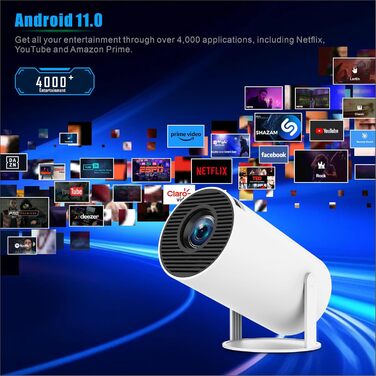 Міні-проектор Video-Beamer 4K/1080p Full HD з Wi-Fi 6, Bluetooth 5.2 та автоматичною корекцією трапеції. Підходить для Android, Netflix, PS5, HDMI, USB.