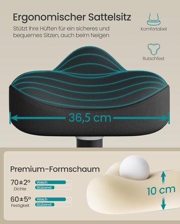 SONGMICS Стілець-табурет для стоячи, регульований по висоті, 48-65.5 см, чорний, OSC018BH01. Активний стул для офісу та дому.