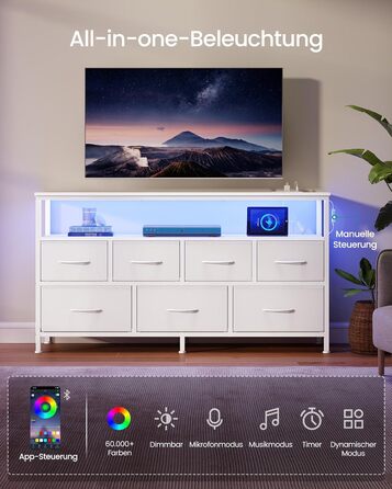 SONGMICS BELLAH: Комод, шафа, тумба з LED-підсвіткою, стайлінг-станція, 1 полиця, індустріальний стиль, вінтажно-коричневий/чорний, LGS723KD01 (7 ящиків, білий)