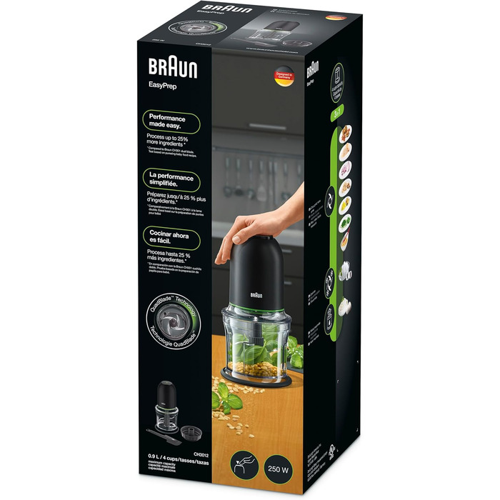 Подрібнювач Braun MultiPractic 3 CH3011BK чорний, 500 Вт, 4 леза з нержавіючої сталі, для льоду, посудомийна машина