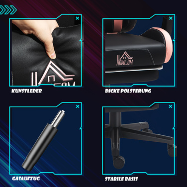 Ігрове крісло з котячими вушками, регульованою спинкою, висувною підніжкою, до 120 кг, Рожево-чорне