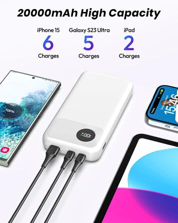 Вт, USB-C PD3.0 QC4.0, портативний зарядний пристрій для iPhone та смартфонів, 20000mAh, 22,5