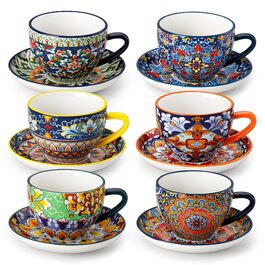 Набір кавових чашок капучіно Vancasso SIMI 6 шт. з блюдцями, 240 мл, порцеляна, для 6 осіб, мікрохвильова піч, богемський стиль
