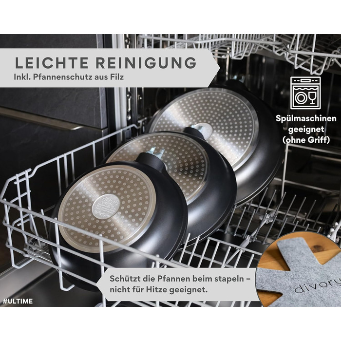 DIVORY Сковорода-гриль 28x28 см з виливом та знімним ручками - сковорода для стейків на індукційній плиті, з антипригарним покриттям, з лопаткою та захистом для сковороди (Чорний, сковорода для крепів 28 см)