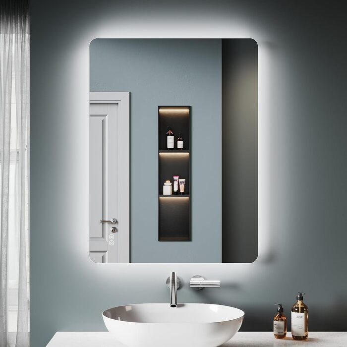 Дзеркало для ванної кімнати SONNI з підсвічуванням 80x60 см, антизапар, LED, сенсорний вимикач, колір світла: холодний/нейтральний/теплий