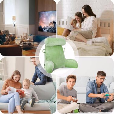 М'яке крісло-мішок для читання з велюру, для дорослих, з підтримкою спини та підлокітниками, з кишенею та знімним чохлом (колір кавовий) (зелений)