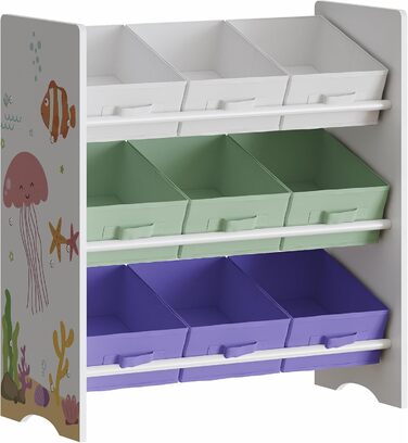 Полиця для дитячої кімнати en.casa Boiro з 9 коробками для іграшок, 60 x 62 x 30 см, Aqua Dream-Motiv