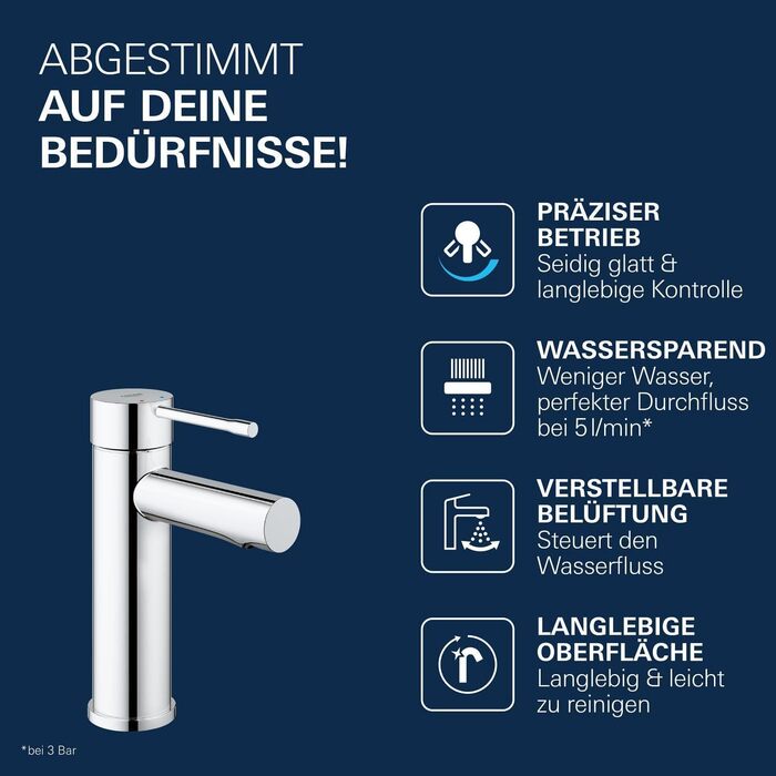 Змішувач для ванної кімнати Grohe Essence, хромований, водозберігаючий, 17 см, проста установка