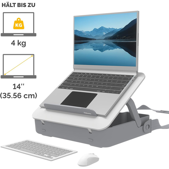 Підставка для ноутбука Fellowes Breyta™ 2-в-1 з сумкою, біла, регулювання висоти, екологічна
