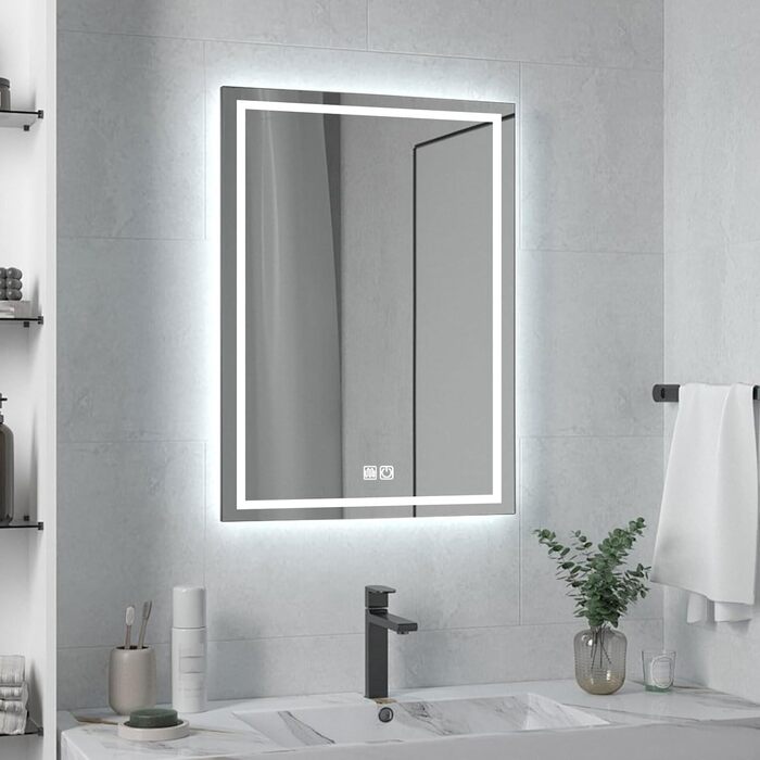 Дзеркало для ванної кімнати з підсвіткою LED, з 3 колірними температурами та функцією проти запотівання. Сенсорне керування. Підходить для готелів, вітальні, спальні.