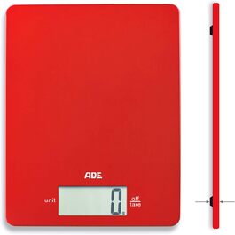 Цифрові кухонні ваги ADE KE 1800-3 Leonie (електронні ваги для кухні та домашнього господарства, надзвичайно плоскі, точне зважування до 5 кг, додаткова функція зважування) (червоний)
