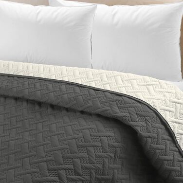 Плед Woltu 170x210 см, двосторонній, темно-сірий+кремовий, мікрофібра, двостороння ковдра для ліжка/дивану