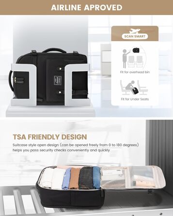 LOVEVOOK Рюкзак для ручної поклажі, жіночий рюкзак для подорожей, водонепроникний рюкзак для ноутбука 17 дюймів, шкільний рюкзак для жінок/студенток, чорний/коричневий (45x32x15 см)