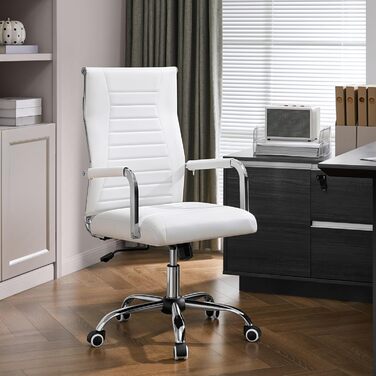 Офісне крісло Yaheetech з підлокітниками, офісний стіл, крісло для начальника, комп'ютерне крісло з високою спинкою, робоче крісло з функцією гойдання, біле, до 136 кг