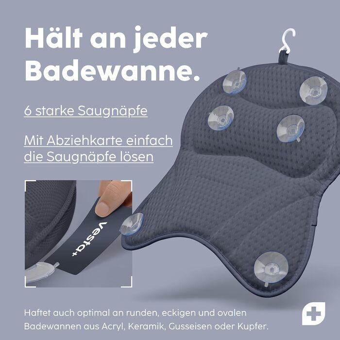 Подушка для ванни Vesta+ Нічна блакить L з присосками, переможець тестів, подушка для шиї та голови у ванну