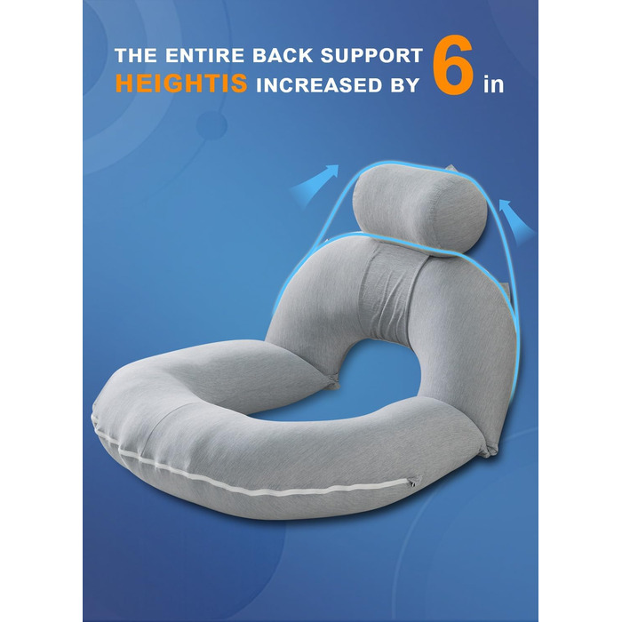 Підкова для читання INSEN: спинка для сидіння в ліжку, для читання, відпочинку, мам та дітей. Охолоджуюча підкова сірого кольору з охолоджуючими смугами