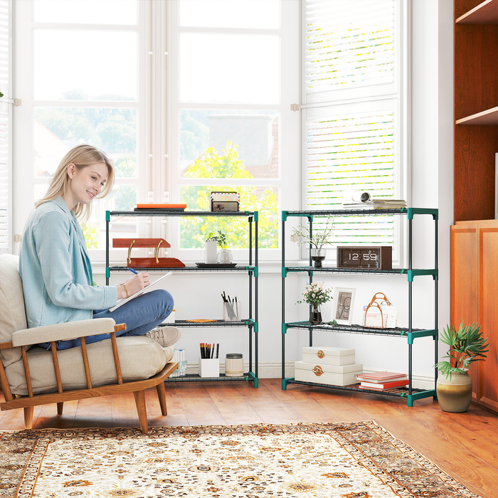 Набір з 2 підставок для рослин, 4 яруси, висота 104 см, квітковий стеллаж для дому та саду, сталь, темно-зелений