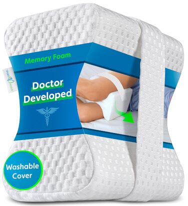 Ортопедична подушка під коліно з memory foam - для болю в спині, ішіасу, сну на боці. З інструкцією від лікарів. Біла.