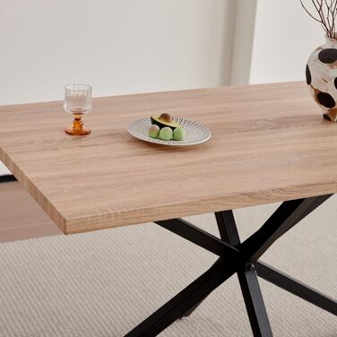 Сучасний прямокутний стіл з МДФ-плитою та чорними металевими ніжками, для вітальні або кухні, 140x78x77 см, темний дуб (світла структура дуба, 140*78*77 см)