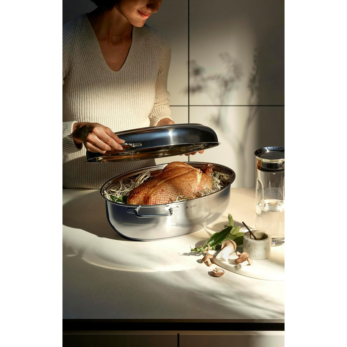 Жаростійкий бризер WMF з кришкою, 8,5л, для індукційних плит, Cromargan нержавіюча сталь, з термометром, 41x28,5x18 см