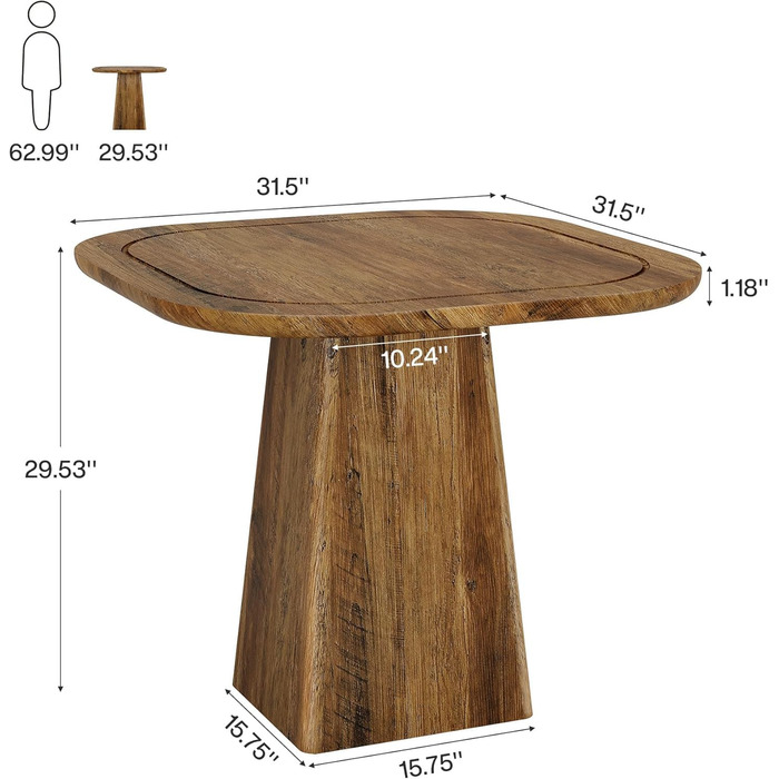 Столовий стіл Tribesigns на 4 особи, 80 см, квадратний, в стилі рустік для кухні, вітальні, їдальні (колір коричневий)