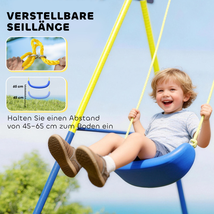 Комплект гойдалок 4-в-1 для дітей до 150 кг з сітчастою гойдалкою, баскетбольним кільцем, футбольними воротами та гойдалкою-качелюшкою. Розміри: 288 x 160 x 220 см.