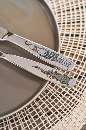 Набір дитячого посуду ZWILLING Ritter Eckbert (4 шт.), з зображеннями лицарів, для дітей від 3 років, нержавіюча сталь 18/10, сріблястий, без пластикової упаковки