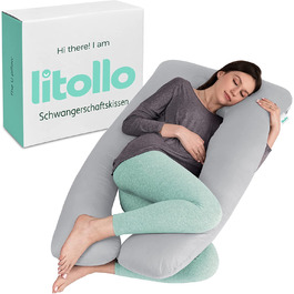 Подушка для вагітних Для сну - подушка для сну на боці з чохлом-зручна подушка для годування дорослих Подушка XXL-Подушка для вагітних 280x70 см-Подушка для тіла під час вагітності Litollo U-подібна сіра U-подібна сіра